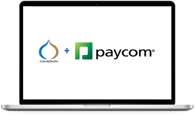 Laptop showing Cohesion's Paycom integration dashboard for restaurants
