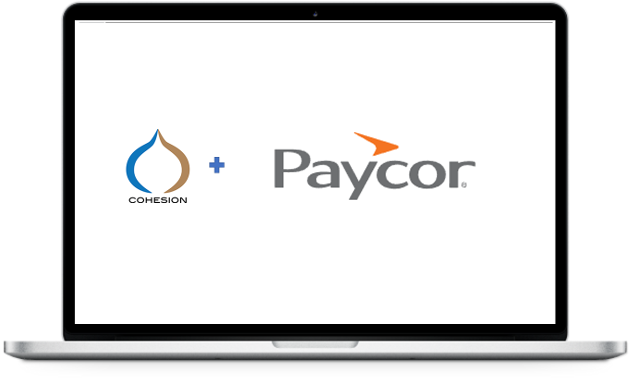 Laptop showing Cohesion's Paycor integration dashboard for restaurants