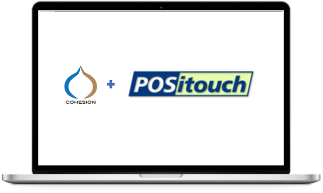 Laptop showing Cohesion's POSitouch integration dashboard for restaurants