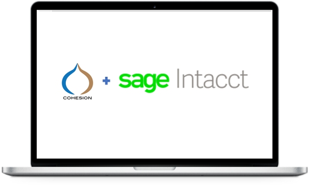 Laptop showing Cohesion's Sage Intacct integration dashboard for restaurants